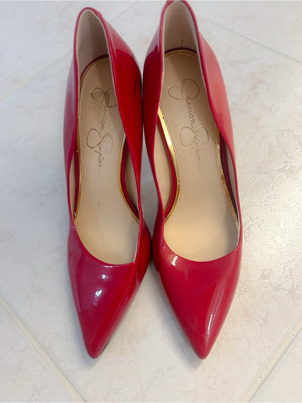 Jessica Simpson Bright Red Patent Pointed-Toe Pumps